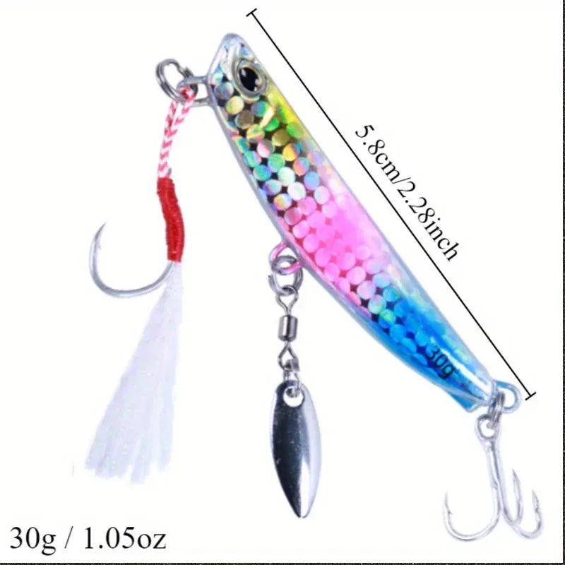 5.8cm 30g Saltwater Vertical Speed Jigs 4Pcs Set Metal Spoon Fishing Lures Equipped with Assist Hooks