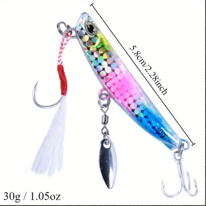 5.8cm 30g Saltwater Vertical Speed Jigs 4Pcs Set Metal Spoon Fishing Lures Equipped with Assist Hooks