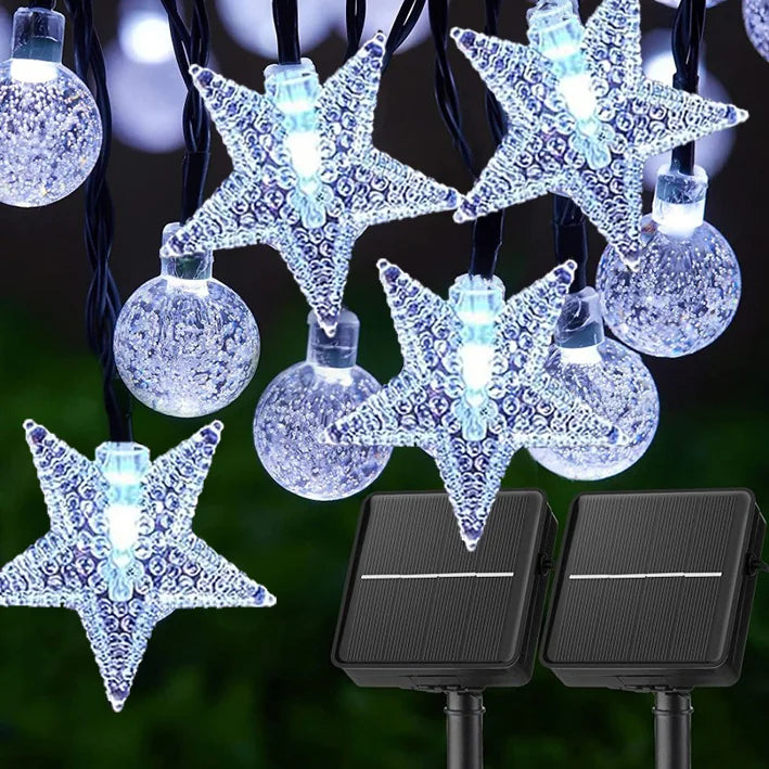 Solar LED String Lights Outdoor Camping Decor Crystal Ball and Stars String Lights 8 Modes Solar Lamp for Halloween Christmas
