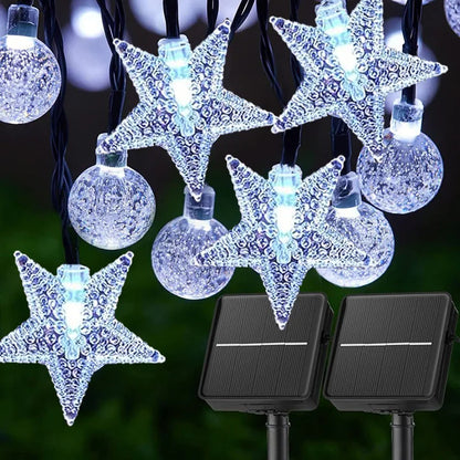 Solar LED String Lights Outdoor Camping Decor Crystal Ball and Stars String Lights 8 Modes Solar Lamp for Halloween Christmas