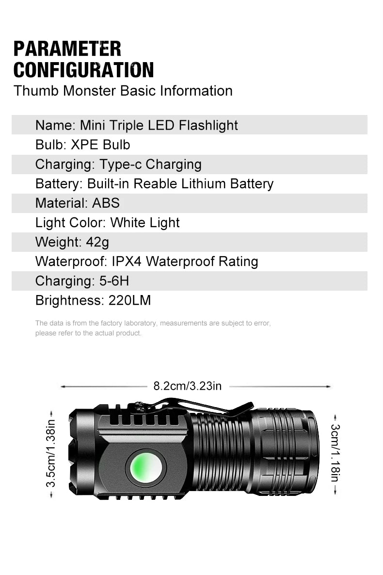 New Ultra Powerful Flashlight 3 Core LED Mini Tactical Flashlight USB Rechargeable High Power LED Torch With Magnet Hand Lamp