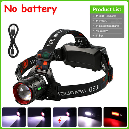 300000LM High Power LED Outdoor Headlamp Portable Rechargeable Waterproof Motion Sensor Telescopic Zoom Work Lamp Camping Hiking