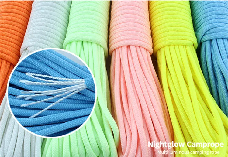 Glow in The Dark Luminous Paracord Rope 9 Strands 4mm Nylon 550 Tent Cord Parachute Camping Bundle Lanyard Survival EDC