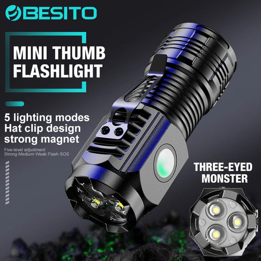 New Ultra Powerful Flashlight 3 Core LED Mini Tactical Flashlight USB Rechargeable High Power LED Torch With Magnet Hand Lamp