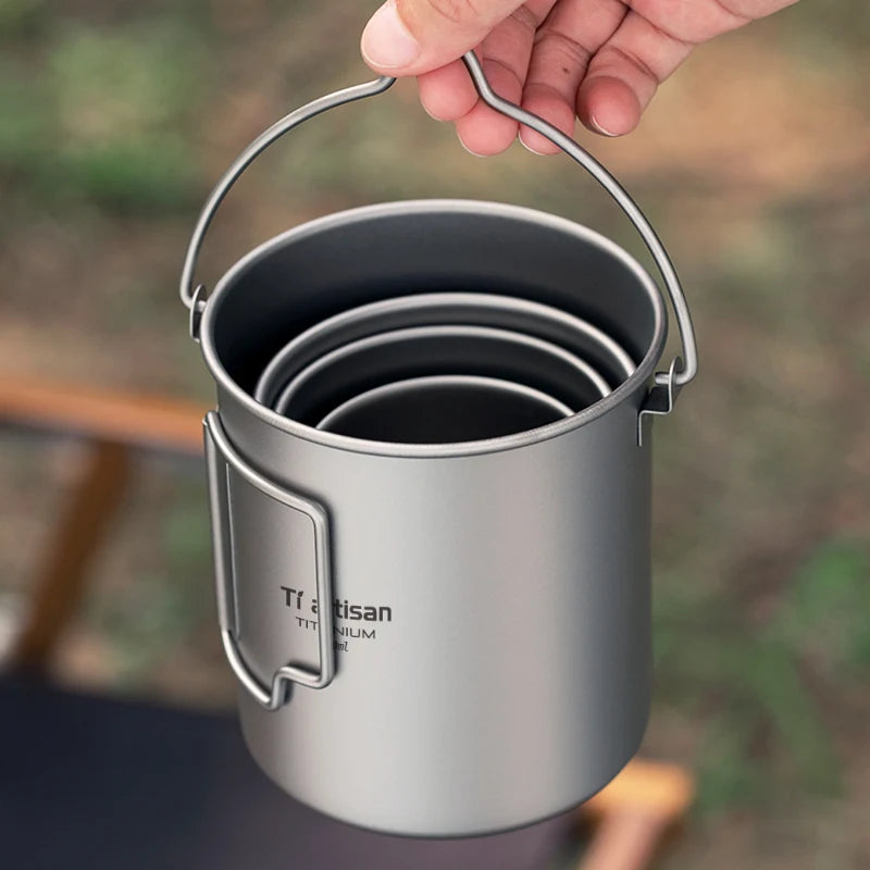Tiartisan Titanium 750ml Foldable Coffee Mug Tea Cup With Lid Outdoor Camping Hiking Ultralight Portable Hanging Boiling Pot