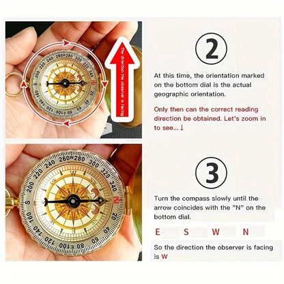 3Y-1/2Pcs Brass Pocket Compass for Camping  Hiking Water-Resistant Handheld Navigation Device Outdoor Portable Orienteering Gear