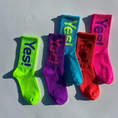 CHUANGERM Men Women Yes Mid Crew Socks Cycling Hiking Skateboarding Sports Street Fashion Breathable Sock