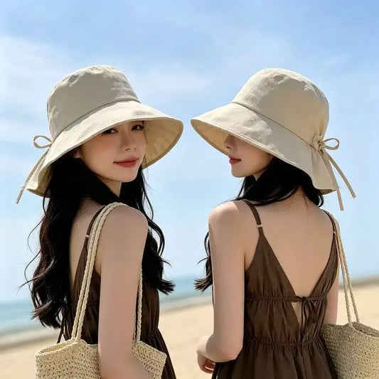 Women's Wide-brimmed Outdoor Sun Hat, Lightweight and Foldable with A Bow, Suitable for Beach Vacations and Outdoor Travel