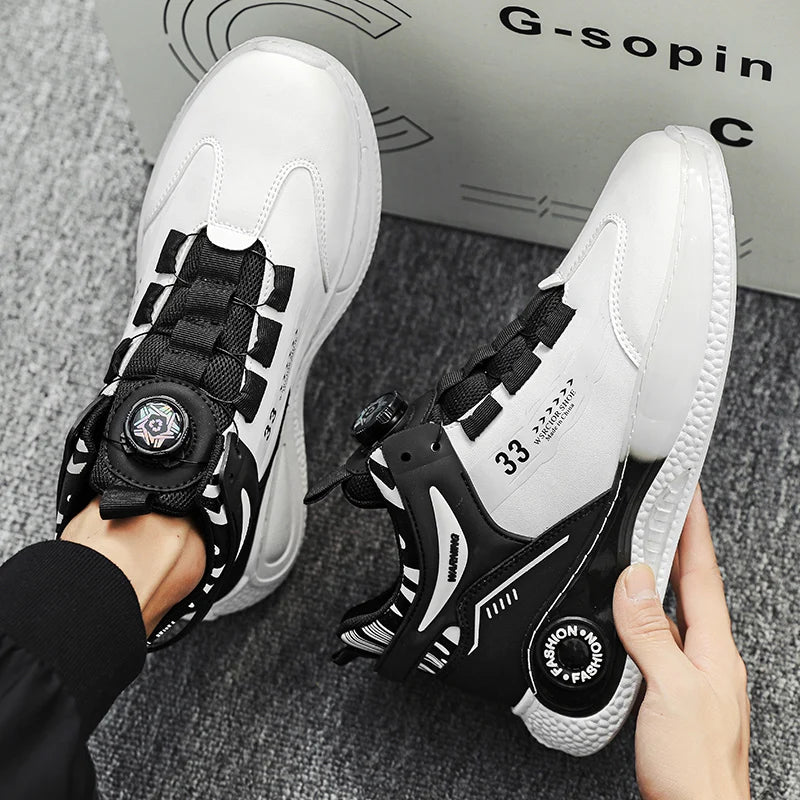 Men’s Outdoor Sneakers with Rotating Buckle – Non-Slip, Durable & Comfy Lace-Up Sports Shoes