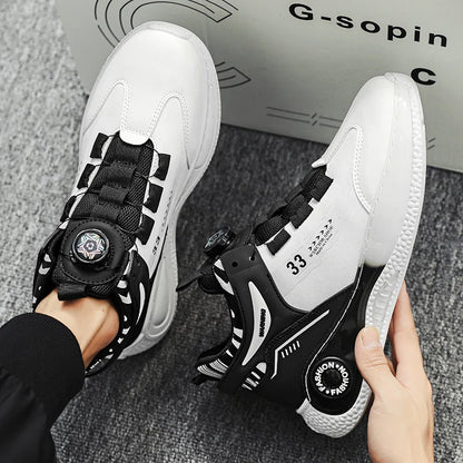 Men’s Outdoor Sneakers with Rotating Buckle – Non-Slip, Durable & Comfy Lace-Up Sports Shoes