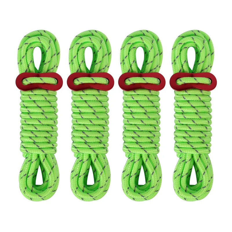 4Pcs 5mm Outdoor Tent Guyline Ropes 4M Reflective Camping Guy Lines with Adjuster Tensioner Camping Accessories for Tarp Canopy