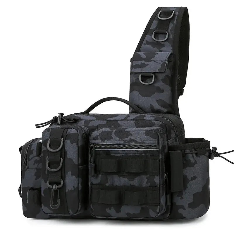 Fishing Tackle Sling Backpack with Rod Holder