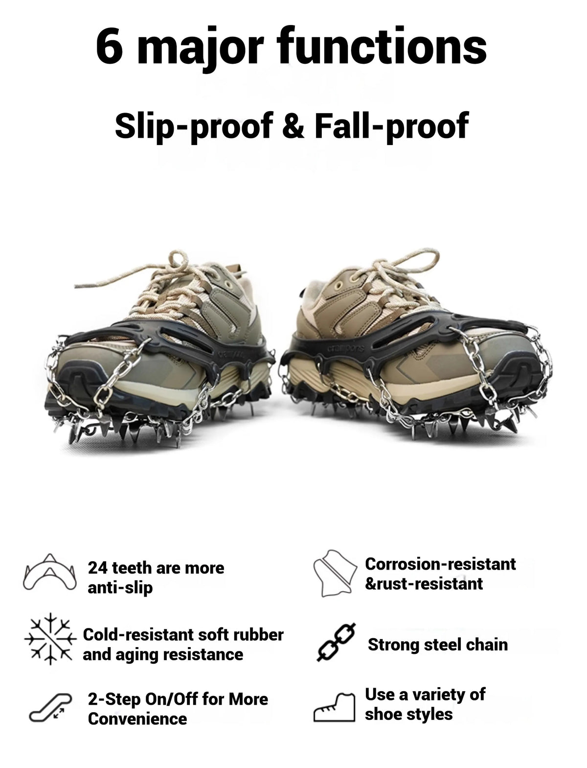 1 Pair Crampons 24 Teeth Anti-Skid 201 Stainless Steel Climbing Snow Walking Shoes Spike Grip Winter Outdoor Hiking Equipment