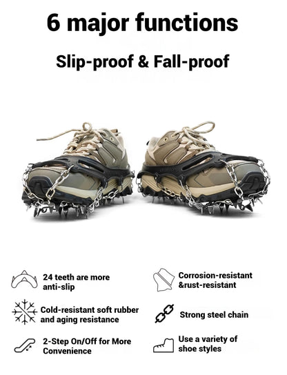 1 Pair Crampons 24 Teeth Anti-Skid 201 Stainless Steel Climbing Snow Walking Shoes Spike Grip Winter Outdoor Hiking Equipment