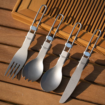 Tiartisan Titanium Folding Spork Outdoor Camping Ultralight Portable Tableware Backpacking Hiking Dinner Spork Utensil