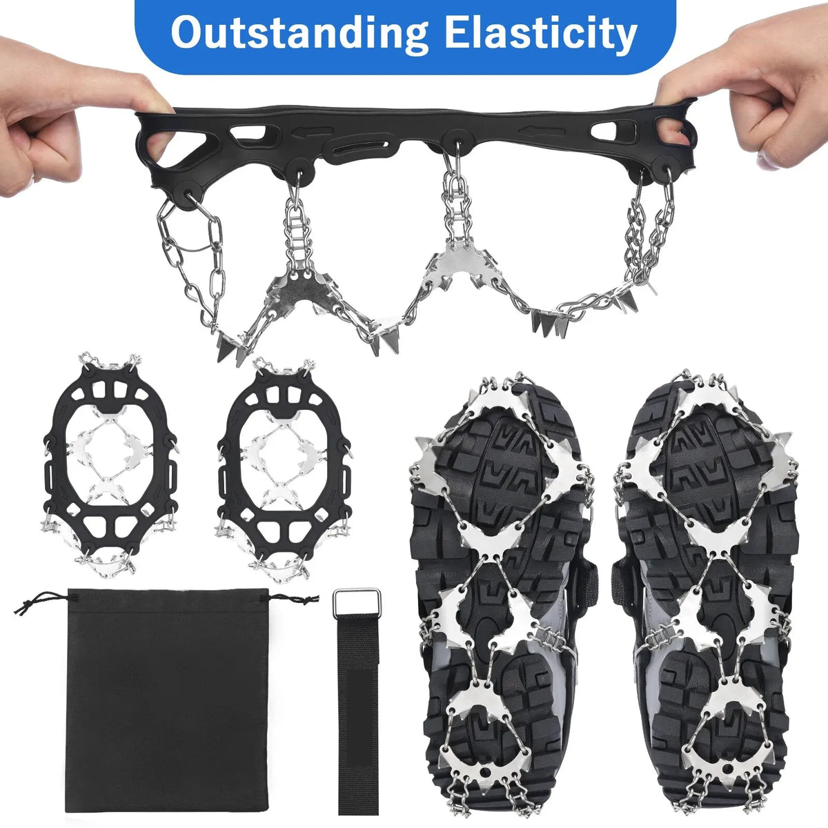Tomshoo Ultralight 32-Teeth Ice Claw Stainless Steel Anti-Slip Shoe Cover Snow Anti-Slip Cleats Device Climbing Safety Supplies