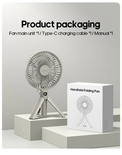 New Portable Folding Handheld Fan 3000mAh Desktop Rechargeable Fan Angle Adjustable for Home Outdoor Travel Camping