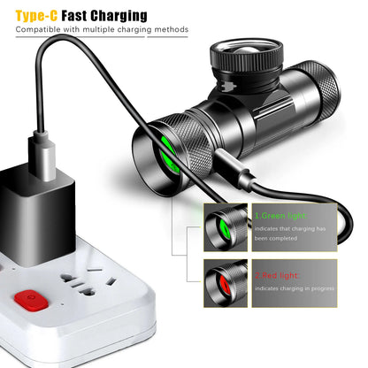 Newest Zoomable LED Headlamp High Power Headlight Use 18650 Rechargeable USB Type-C Torch Camping Hunting Flash light Head Lamp