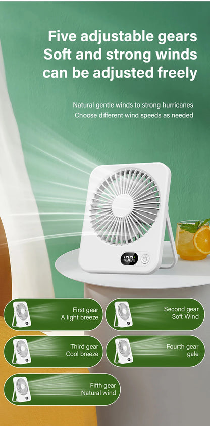 Mini Portable Fan USB Desk Fan Rechargeable Table Fan Small Wall Mounted Ceiling Fan 5 Speeds Powerful Wind Foldable Camping Fan