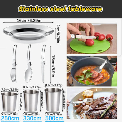 Camping Cooking Set Camping Cookware Travel Tableware Outdoor Picnic Set Teapot For 2-3 People Non-Stick Pots Assorted Sets
