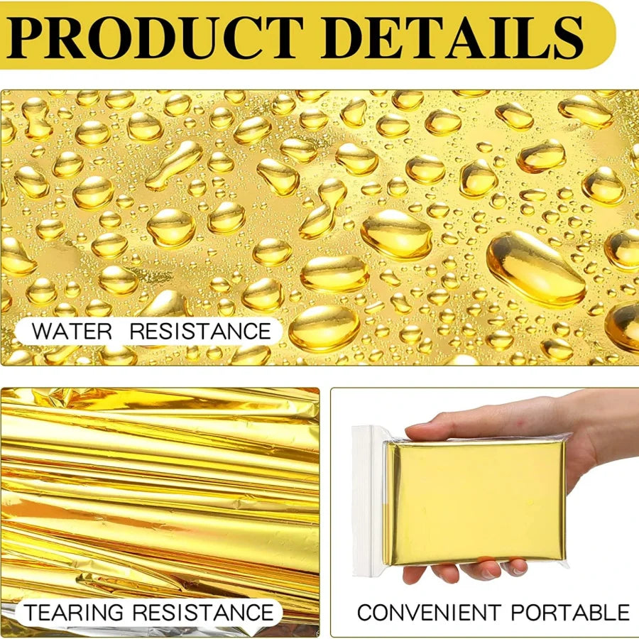 160*210cm Emergency Blanket Waterproof Keep Warm Blanket Camping Survival Tool Life Saving First Aid Insulation Tools  Gold
