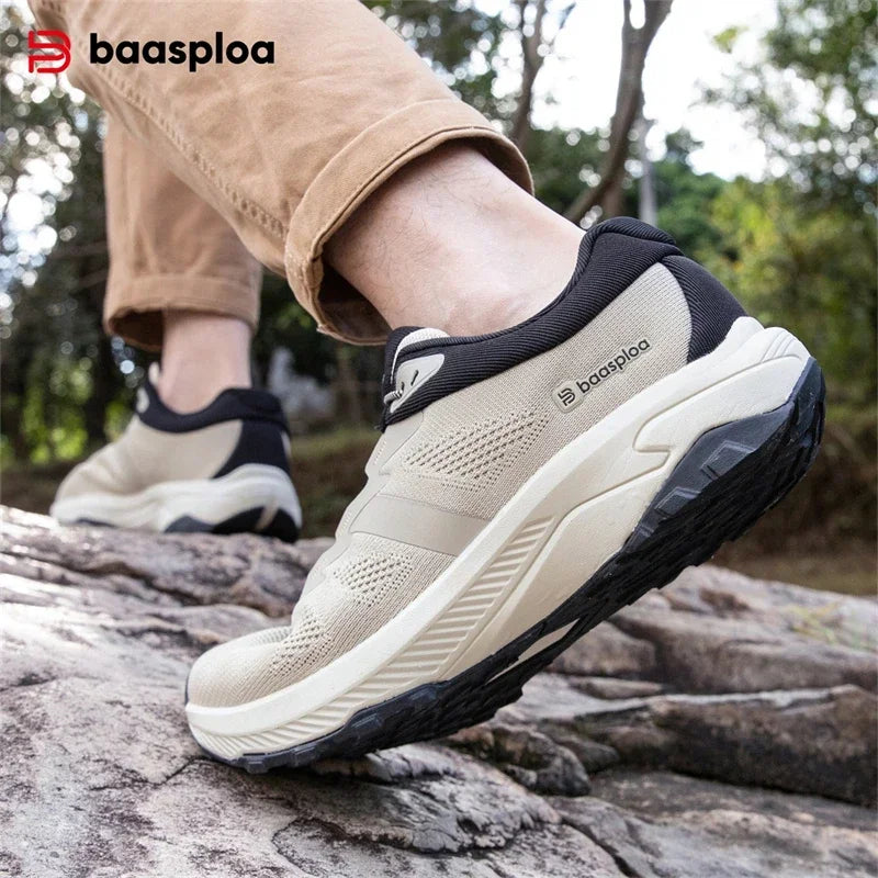 Baasploa Men Hiking Shoes Summer Breathable Comfort Soft Outdoor Sneakers New Solid Walking Shoes Anti Slip Wear-resistant