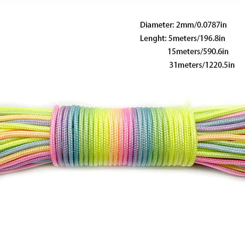 31mRainbow Paracord Rope 2mm/3mm/4mm 7 Strands Climbing Parachute Rope Survival Gear Bracelet Durable Cord for Outdoor Activitie