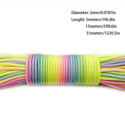 31mRainbow Paracord Rope 2mm/3mm/4mm 7 Strands Climbing Parachute Rope Survival Gear Bracelet Durable Cord for Outdoor Activitie