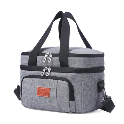 Insulated Double-Layer Tote Cooler Bag - Large Capacity Lunch Box Women/Men, Leakproof Picnic & School Bag with Adjustable Strap