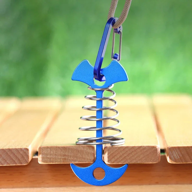 5pcs Fish Bone Shaped Tent Pegs with Rope Buckles Camping Deck Floor Nails Spring Design Outdoor Adventure Essential Accessories