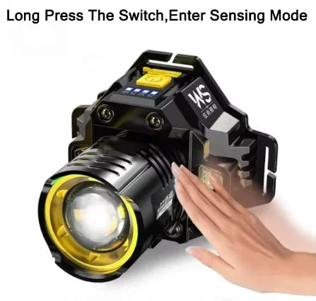 COB LED Rechargeable Headlamp Motion IR Sensor High Power Head Light 18650 Powered Flashlight for Fishing Camping Outdoor