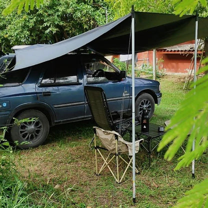 Bat Shape Car Side Awning Black Coating Tarp 2x3 Outdoor Waterproof Camping Black Coated Car Rear Shelter Tent for SUV Van