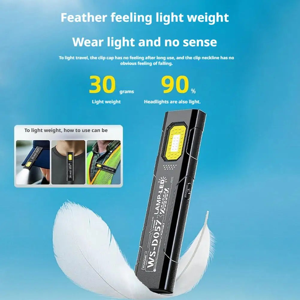 Powerful 550LM EDC Flashlight USB C Rechargeable Portable Torch with COB Red and Blue Lights Outdoor Portable Pen Clip Lantern