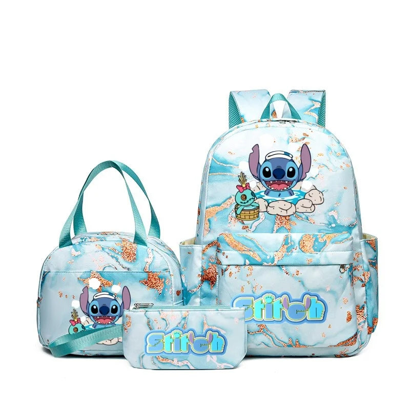 3Pcs Stitch Print Backpack Set, With Tote and Pouch, Large Capacity Lightweight And Breathable Outdoor Knapsack