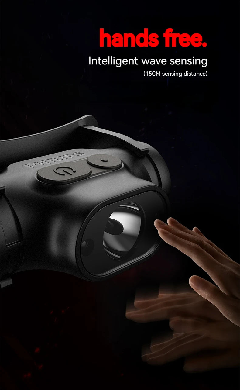 Philips LED Headlamp Sensor Head Flashlight of Lighting Type-C Rechargeable Headlight Outdoor Camping Fishing Lantern