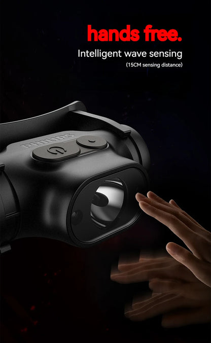 Philips LED Headlamp Sensor Head Flashlight of Lighting Type-C Rechargeable Headlight Outdoor Camping Fishing Lantern