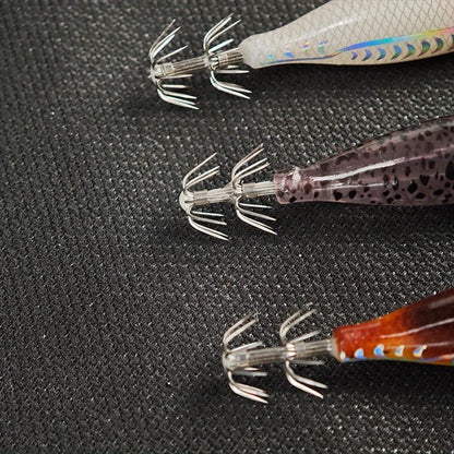 Ackibbik 10pcs/set 8cm/ 5.7g Shrimp Fishing Lures Luminous Squid Jig Hook Sea Fishing Accessories Artificial Bait Octopus Lure