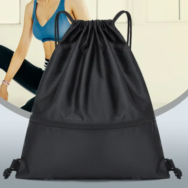 HOMEFISH Men Women Lightweight Drawstring Bag, Sports Fitness Outdoor Leisure Backpack with Zipper