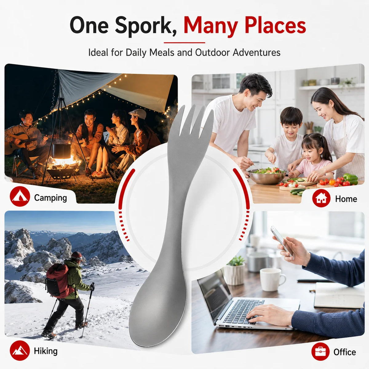 PINMOAP 1/2PCS Outdoor Titanium Spork 2 In 1 Spoon Fork Camping Utensils Lightweight Portable Tableware For Hiking Picnic Travel
