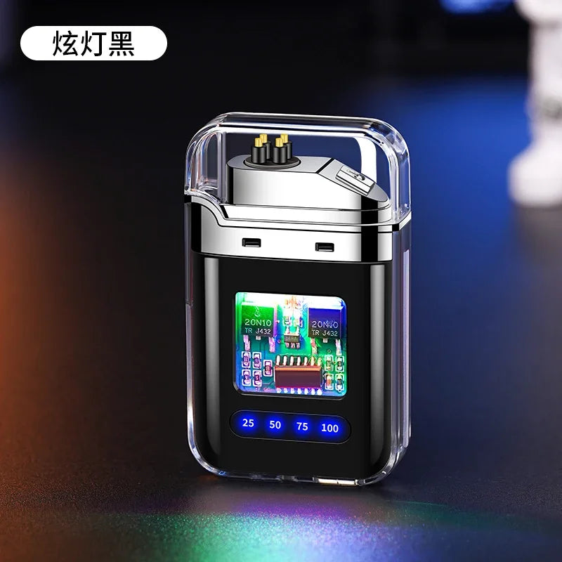 Electric Windproof Metal Lighter Double Arc Flameless Plasma Rechargeable USB Lighter LED Power Display Touch Sensor Lighters