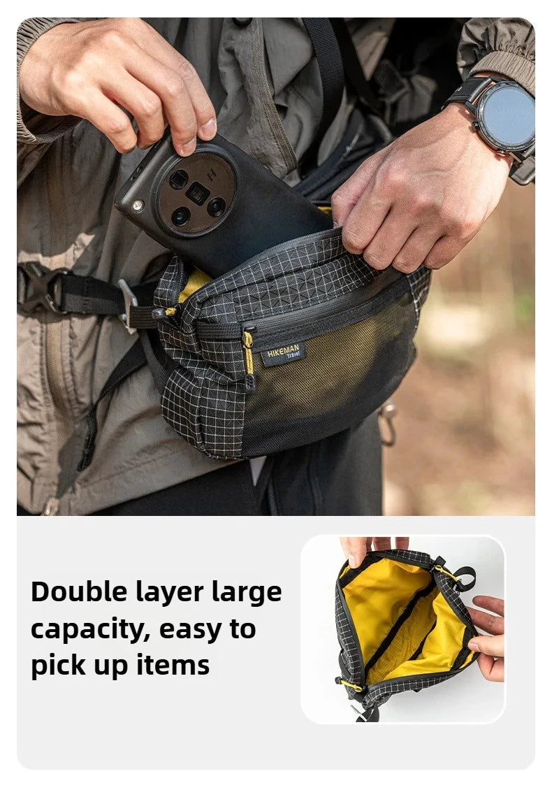 HIKEMAN Dyneema Fiber Waist Pack 1.1L Waterproof UrltraLight Multi Pocket for Cycling Running Hiking Camping Outdoor Sports