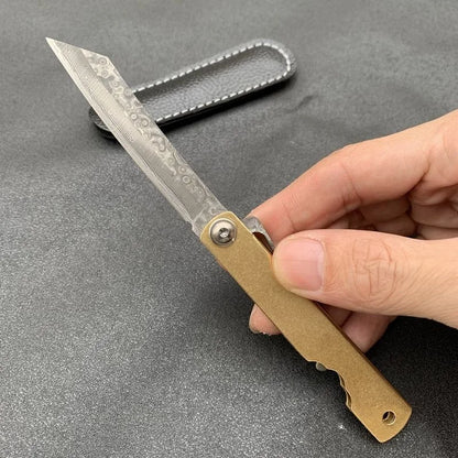 Higonokami Japanese High Quality Mini Pocket Folding Knife VG10 Damascus Steel Copper Handle Outdoor Hunting Fruit Cutting Tool