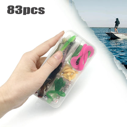 84/107pcs Fishing Lure Kit Soft and Hard Bait Set Gear Layer Metal Jig Spoon For Bass Pike Crank Tackle Accessories with Box