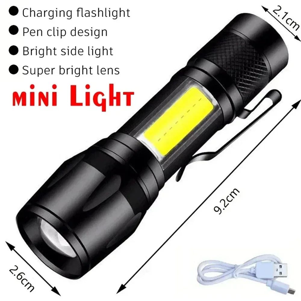 High Power LED Flashlights With Display Screen Zoom Tactical Torch Portable Rechargeable Lamp with Emergency Side Light Lantern
