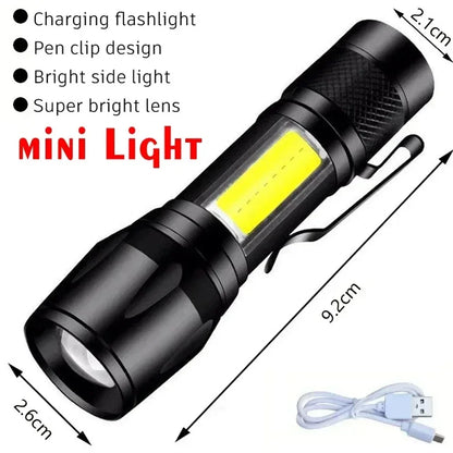 High Power LED Flashlights With Display Screen Zoom Tactical Torch Portable Rechargeable Lamp with Emergency Side Light Lantern
