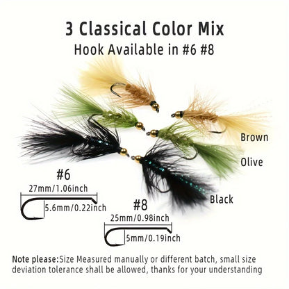 ICERIO Brass Beadhead Woolly Bugger Streamers (12 Pack)