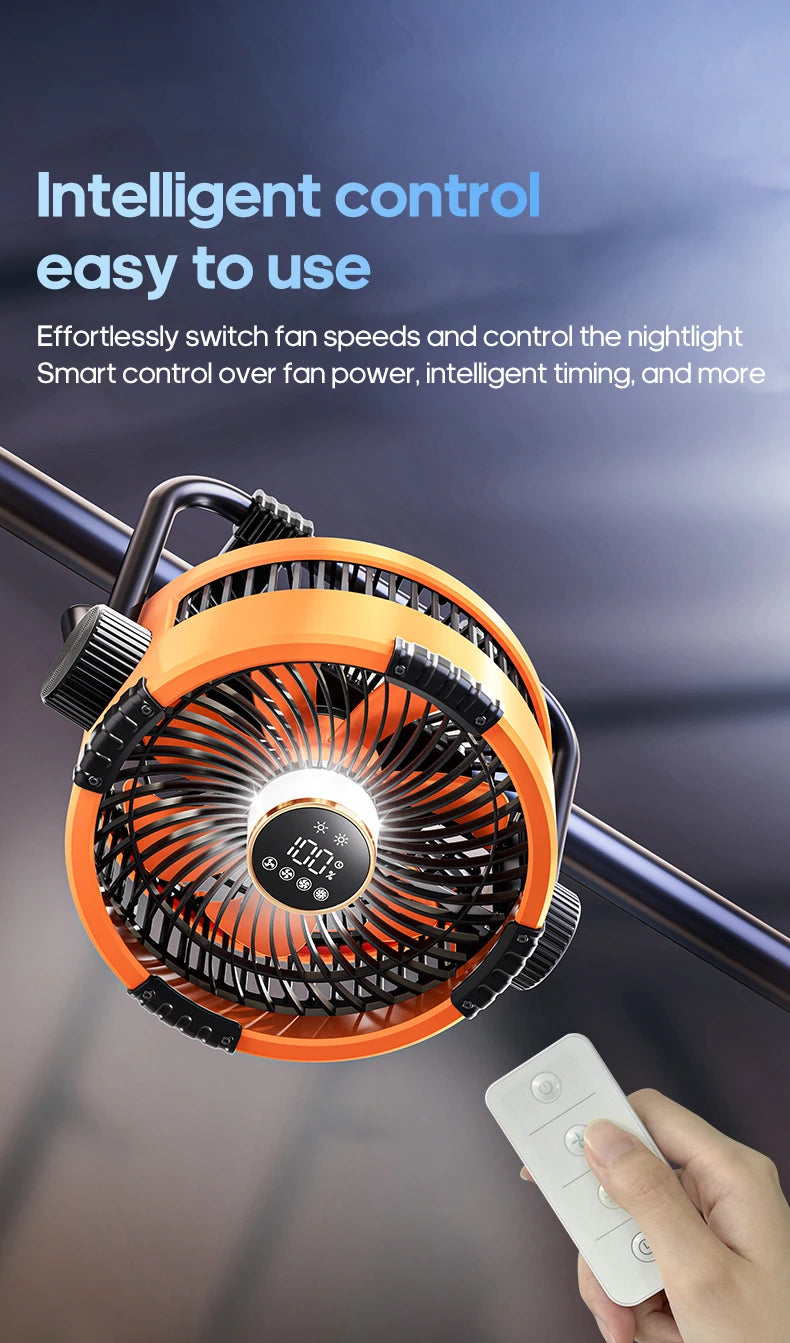20000mAh Outdoor Camping Fan 6 in 1 Portable Rechargeable Wireless Tent Ceiling Fan with LED Light Camping Air Circulator