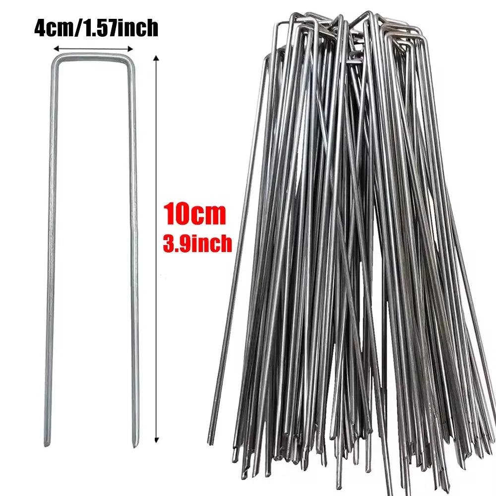 Garden Stakes Galvanized Landscape Staples,U-Type Turf Staples for Artificial Grass, Rust Proof Sod Pins Stakes Tent Peg Nails