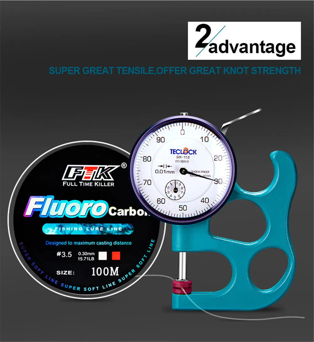 FTK Fluorocarbon Fly Fishing Line 100m