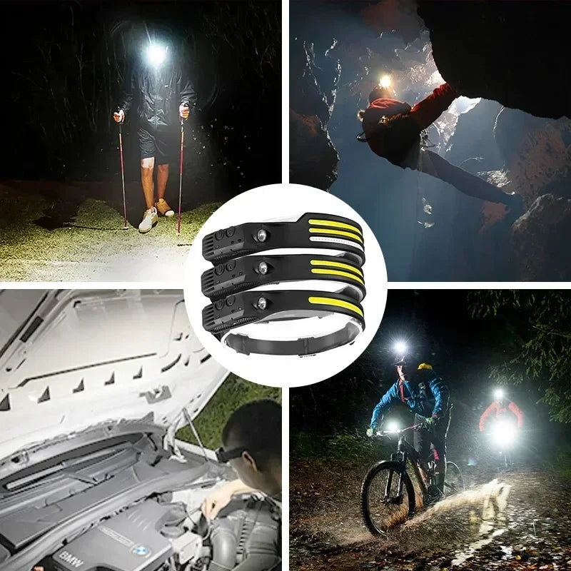 6 Modes LED Induction Headlamp COB Sensor Head Lamp Rechargeable Built-in Battery Flashlight Outdoor Work Lighting Headlights